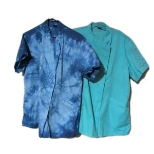 Toptie Women's Large Chef Coat Lot Of 2, Teal, Blue Tie Dye